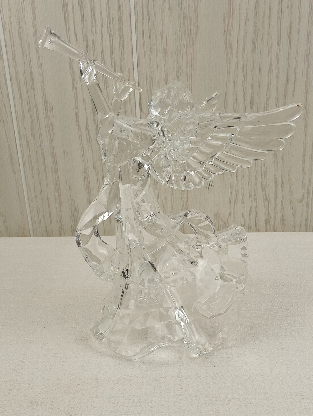 Vintage Christmas Trumpet Angel Tree Topper 9" Clear Acrylic Figure Tabletop